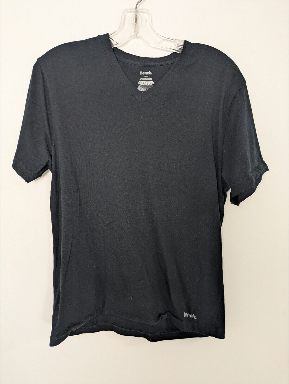 Bench Black V-Neck Short Sleeve T-Shirt Men's Medium Stretch Cotton Blend